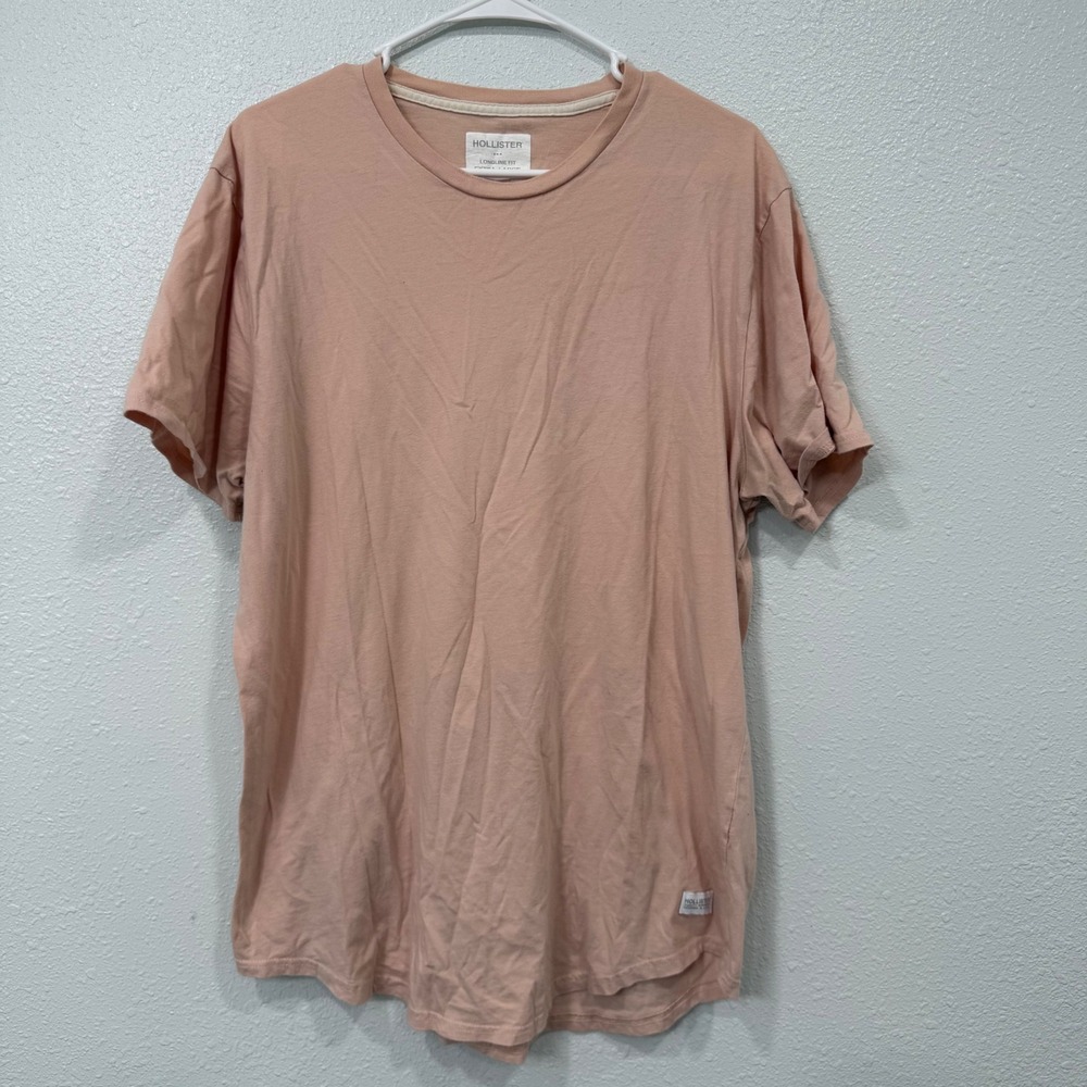 Hollister Womens Longline Fit Curved Hem T-Shirt Peach Pink XL Short Sleeve